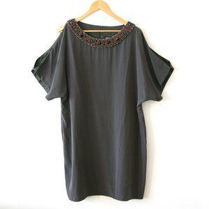 Size 14 - ADRIANNA PAPELL Women's Green Beaded Collar Cold Shoulder Party Dress